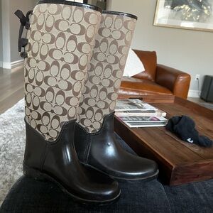 Coach Brown and Tan Rain Boots
